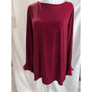 Susan Graver Shirt Blouse Women's Size Small Red Liquid Knit Tunic Stretchy Top